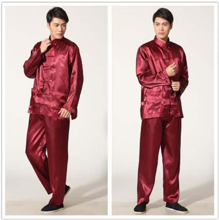 2023-tang-suitchinese-kung-fu-ชุดผู้ชายชุดนอนผ้าซาตินสูงชุดออกงาน-wu-shu-แบบทึบแจ็คเก็ตกางเกงขายาว
