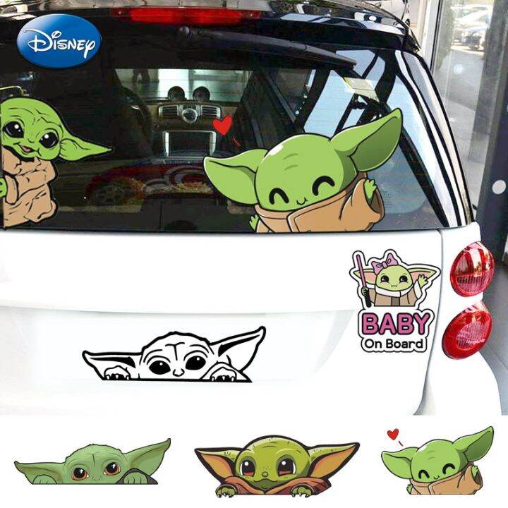 【NEW】 Disney Baby Yoda Car Sticker Kawaii Anime Figure Mandalorian Auto