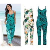 Ready Stock Women V Neck Sleeveless Floral Summer Casual Long Jumpsuit Plus Size