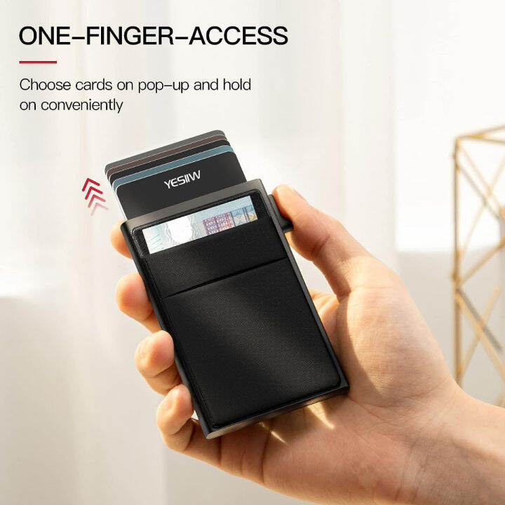 yesiiw-minimalist-pop-up-card-holder-wallet-for-men-rfid-blocking-slim-business-credit-card-wallet-with-money-pocket-aluminum-metal-bank-card-case-for-notes-and-coins-and-debit-cards-black-a1-black