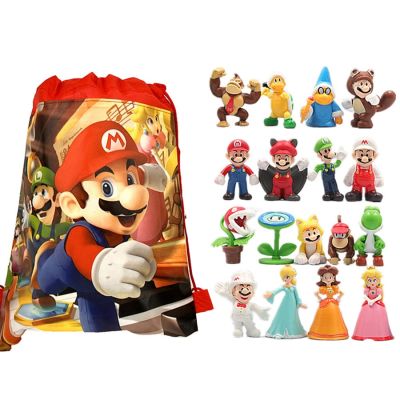 ZZOOI 12-48pcs Super Mario Bros Anime Figure Kawaii Bowser Action Figures with Storage Bag for Children Toys Gifts