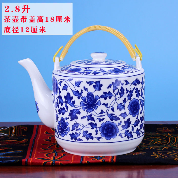 jingdezhen-กาต้มน้ำเครื่องถ้วยชามใช้ในบ้านกาต้มน้ำสำหรับน้ำเย็นความจุมากกาน้ำชาเคลือบนาฬิกาทรายหม้อต้มชาแบบโบราณเชิงพาณิชย์