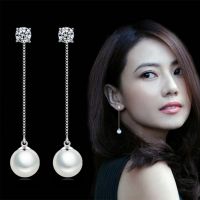 【hot】✉  Fashion Silver-color Simulated Pendant Chain Earrings Bridal Wedding Jewelry Drop