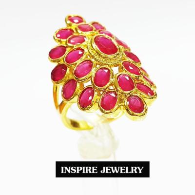 Inspire Jewelry ,แหวนพลอยทับทิมชาตั้ม งานปราณีต  ตัวเรือน หุ้มทองแท้ 100% 24K  สวยหรู  พร้อมถุงกำมะหยี่ สำหรับการแต่งกายชุดไทย ชุดประจำชาติ บุพเพสันนิวาส การะเกตุ ชุดที่ต้องการความหรูหรา ดูมีเสน่ห์ แสดงความเป็นไทย งานอนุรักษ์ไทย