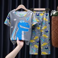 Cartoon Dinosaur Kids Boys Pajamas Sleepwear Short Sleeve T-Shirt Long Pants 2Pcs Pyjamas Set