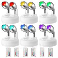 6Pcs 13 Color Wireless Spotlights Indoor Dual Head Wireless LED Spotlight RGB LED Accent Lights with Remote A