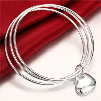 Women 925 Sterling Silver Three Round Love Heart Bangles Bracelets on Hand Fashion Wedding Party Engagement Charm Jewelry GaaBou