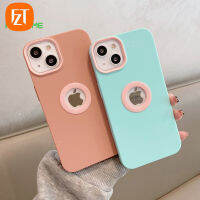 FZT เคสโทรศัพท์แบบมีรูโลโก้หรูหราสำหรับ iPhone 15 14 13 12 11 Pro Max 15 Plus ฝาครอบซิลิโคนสีลูกกวาดนุ่มนวลสีตัดกัน