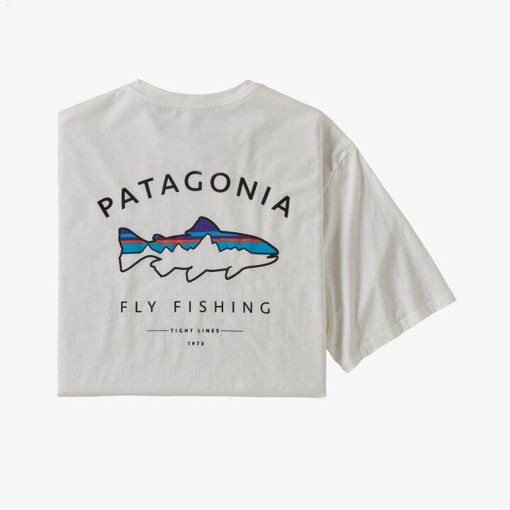 patagonia-patagonia-เสื้อยืดแขนสั้นพิมพ์ลายฉลามปลาฉลามบินกลางแจ้งลำลองสำหรับทั้งหญิงและชายผ้าฝ้าย