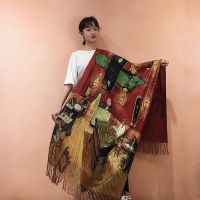 Van Gogh Oil Painting Scarf Women Winter Warm Tassel Scarves Luxury Long Pashmina Lady Designer Print Wrap Shawl Plus Size 190cm