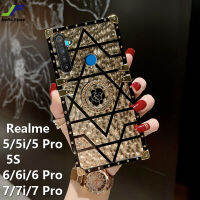 JieFie สำหรับ Realme 5i / 6i / 7i/5S/5/6 / 7 / 5 Pro / 6 Pro / 7 Pro Electroplated สแควร์โทรศัพท์กรณีออกแบบใหม่ Bling ลายสก๊อตโทรศัพท์ + แหวนที่วาง