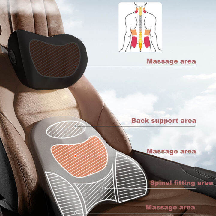 คลังสินค้าพร้อม-หมอนรองคอนวดหมอนรองเอวแบบสั่นศีรษะสำหรับรถยนต์และสำนักงานเบาะรองหลังนวดคอแบบที่นั่งนวด