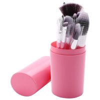 12Pcs/Sets Eye Shadow Foundation Eyebrow Lip Brush Cosmetics Makeup Brushes Tool Leather Cup Holder Case Kit