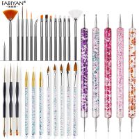 8/20Pcs Nail Art Brush Design Tip Painting Drawing Carving Dotting Pen FlatFan Liner Acrylic Gel UV Polish Tool Manicure Artist Brushes Tools