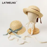 New Children Summer Outdoor Travel Sunshade Straw Hat Bow Decoration With Bandage Fisherman Hat Girls Bucket Wholesale S1210