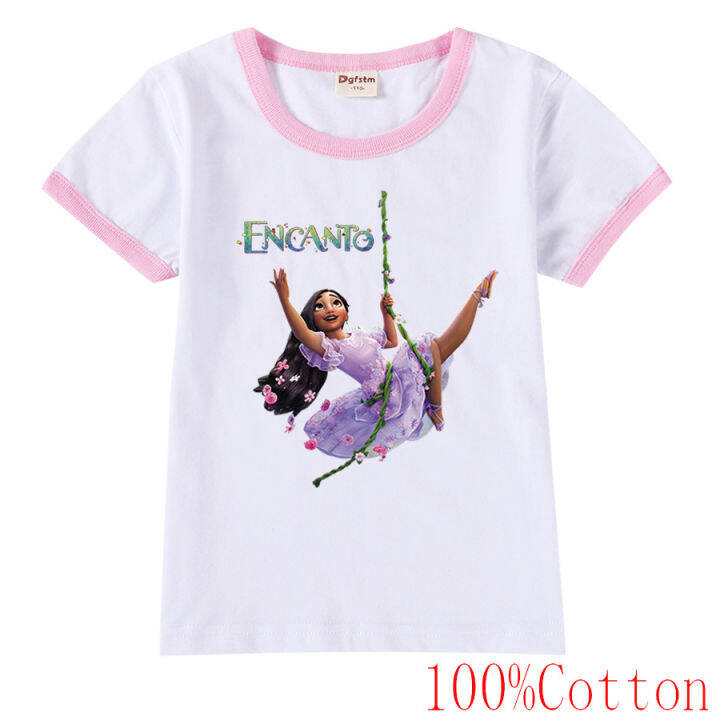 encanto-เสื้อยืดแขนสั้นเด็กผู้ชายเด็กผู้หญิง-เสื้อคอกลมลายการ์ตูนทรงหลวมเสื้อผ้าเด็กฤดูร้อนปี8813เสื้อยืดพิมพ์ลายเข้าได้กับทุกชุด