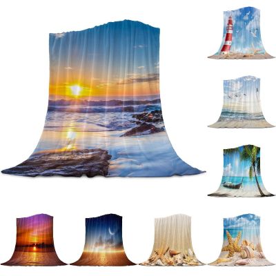 （in stock）Beach Sunset Ocean Thin Flannel Custom Blanket Super Warm Soft Blanket Throw Sofa Travel Bed Large Bed Cover（Can send pictures for customization）