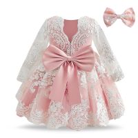 Toddler Kids Princess Party Dresses for Girls Long Sleeve Lace Elegant 1st Birthday Christening Tutu Gown Children Wedding Dress