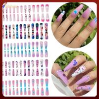 RIBHVU 24Pcs รูปตัว T ฝาครอบเต็มรูปแบบ สวมใส่ได้สวมใส่ได้ ปลายเล็บปลอม เล็บมือสำเร็จรูป ปลายเล็บปลอม ถอดออกได้