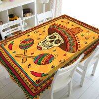 【CW】Mexican Sugar Skull Cartoon Traditional Celebration Printed Tablecloth  Restaurant Kitchen Rectangular Tablecloth  Orange-cyan