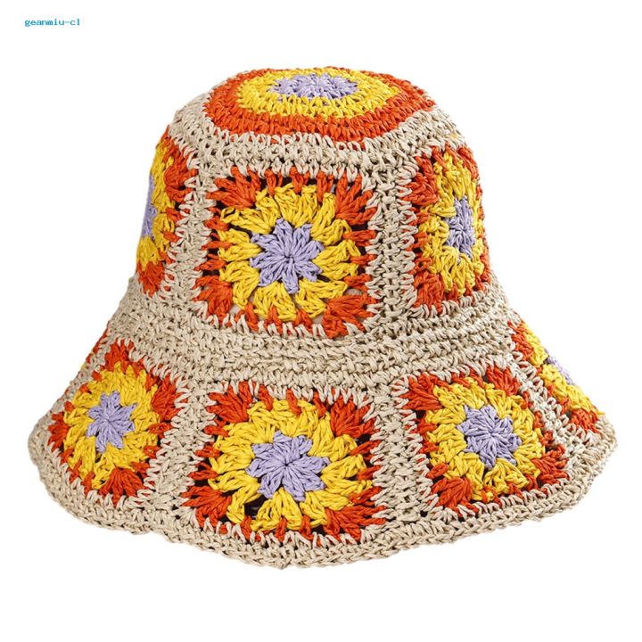 geanmiu-หมวกฟางปีกกว้าง-ป้องกันรังสียูวี-ลายดอกไม้-สไตล์ชาวประมง-พับได้-เหมาะกับเดินชายหาด-แฟชั่นฤดูร้อน-สําหรับผู้หญิง