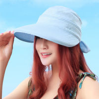 【CW】Solid Summer Fashion Visors Outdoor Bowknot Ladies Practical Foldable Cap Korean Style Travel Sun Hat Beach Hiking