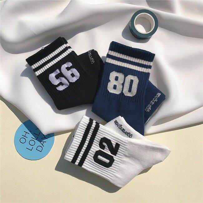 korean-fashion-preppy-style-digital-sports-striped-socks-pure-cotton-two-bars-mid-top-womens-short