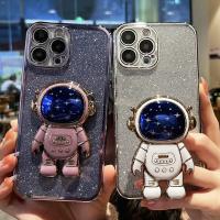 【CC】 Luxury Plating Flash Glitter Astronaut Holder iPhone 12 13 14 X XR XS Cover 7 8