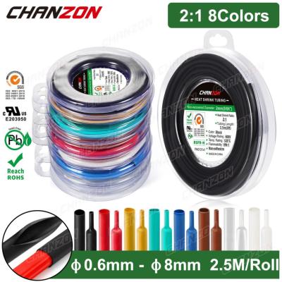 2.5M/Roll 8 Colors 0.6-8mm 2:1 Heat Shrink Tubing Shrinking Hose Wrap Tube Wires Protector Black Clear Heat-shrink Cable Sleeve