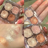 ❀ 4 Colors Caramel Brown Eye Shadow Palette Pearly Matte Earth Color Eyeshadow Pallete Shiny Sequins Eye Pigments Lasting Makeup