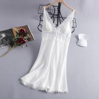 Summer New Suspender Nightdress Women Lace Backless Nightgown Loungewear Female Sleepwear Silky Satin Gown Homewear Lingerie