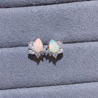 Real 925 Sterling Silver Natural Drop Water Opal Classic 4x6mm Stud Earrings Fine Charm Jewelry for Women