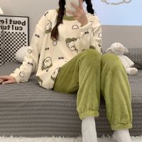 ✕❁ Women 39;s Winter Pyjamas Flannel Pyjama Set Original Printed Homewear Winter Pajamas Set Thick Flannel Long Sleeve Sleepwear