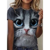 Summer T-Shirt Women 3D Printing Cute Cat Fashion Tee 2023 New Harajuku Animal Short Sleeve Oversized Clothing Camiseta