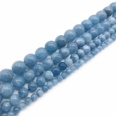 Natural Blue Aquamarin Stone Round Spacer Loose Beads For Jewelry Making Bracelet Necklace 15 /strand 4/6/8/10/12mm pick size