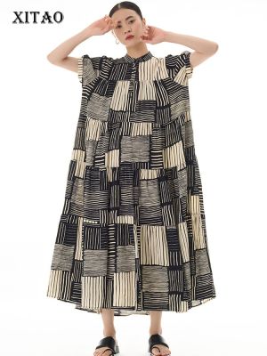 XITAO Dress Stripe Contrast Color Loose Casual  Women Dress