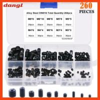 DANGL M3/4/5/6/8 ชุดสกรูสกรู สีดำสีดำ 10ขนาด Hex grub screw Assortment KIT พร้อมกล่องเก็บของ เหล็กกล้าคาร์บอนเกรด12.9 ไดรฟ์ HEX ภายใน ตกแต่งด้วยไม้ตกแต่ง