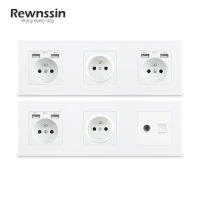 Rewnssin FR USB Power Adapter &amp; France Plug Outlet &amp; Internet Data Female Socket,16A White Plastic Triple Combination Outlet