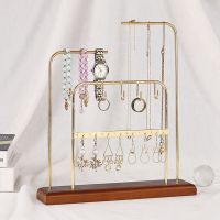 Earring Holder Metal Earring Stands and Displays with Wooden Base, Jewelry Storage Hanging Shelf for Girl Woman