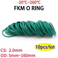 10pcs CS 2mm OD 5~160mm Green FKM Fluorine Rubber O Ring Sealing Gasket Insulation Oil High Temperature Resistance Green Bearings Seals