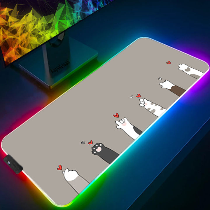 large-size-colorful-luminous-rgb-gaming-mouse-pad-anti-slip-rubber-base-computer-keyboard-mouse-pad-cat-paw-for-computer-pc-mats