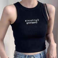 Women Design Print Letter Tank Tops With Bra Pad Cotton Crop Tops For Women Sports Tops Knitted Sleeveless Camisole 2023