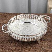 【YF】 Room fruit tray round storage simple and fashionable home furnishings food with handle decoration gold silver