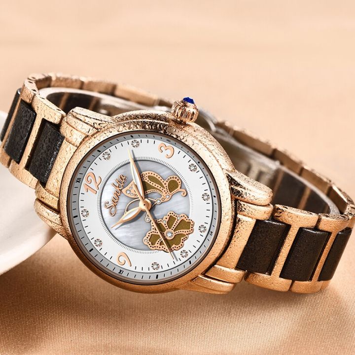 sunkta2022ใหม่ทองคำสีกุหลาบนาฬิกาควอทซ์สตรีดูเสื้อสตรีแบรนด์ผู้หญิงที่หรูหรานาฬิกาผู้หญิง-relogio-feminino-กล่อง