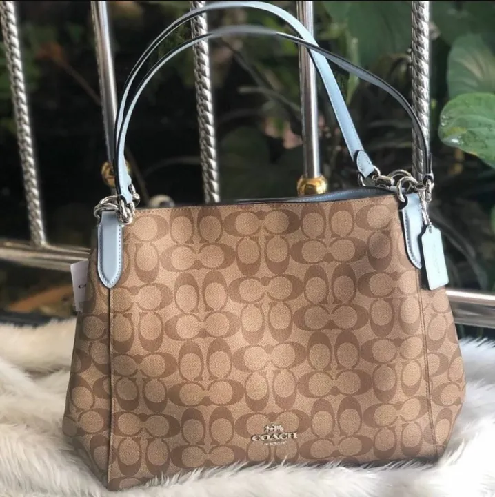 Coach F80298 Hallie Signature Coated Canvas Monogram Shoulder Bag Phale Blue Khaki Lazada PH
