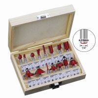 15pcs Router Bit Set Trimming Straight 1/4 Shank Woodworker Milling Cutter สําหรับเครื่องตัดแต่ง Wood Bearing Cove Box Bit