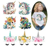 hotx【DT】 Iron on Transfer Unicorn Floral  Heat-sensitive Patches Application Stripes Kids ironing Printing for Decals