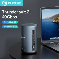 PHIXERO Thunderbolt 3 USB C HUB 40Gbps แท่นวางมือถือ USB 3.1อะแดปเตอร์ Type C ถึง4K HD PD 60W เครื่องอ่านการ์ด RJ45 Sd/tf สำหรับ Macbook