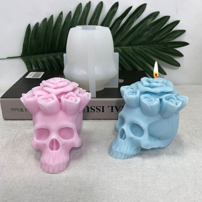3D Polymer Clay Candle Molds For Candle Making Plaster Home Decor Candle Molds Silicone DIY Nine Rose Skull