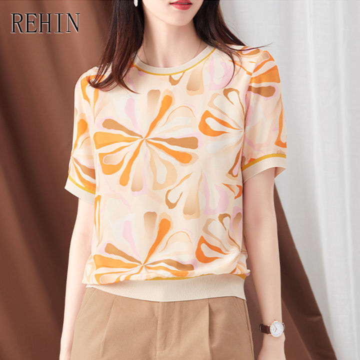 rehin-ผู้หญิงฤดูร้อนใหม่ซาตินบทคัดย่อผ้าไหมหม่อนชีฟองแขนสั้นเสื้อ-elegant-เสื้อยืดรอบคอเสื้อ